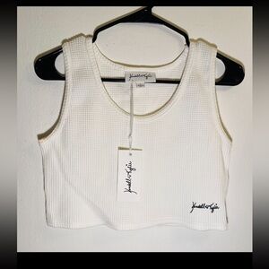 Kendall & Kylie White Ribbed Crop Tank Top